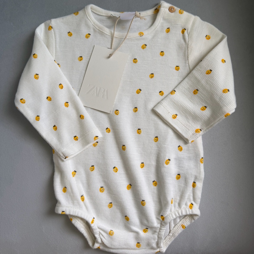 Zara Baby Cream and Yellow Patterned Onesie